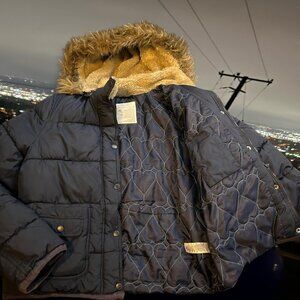 Navy blue Aéropostale puffer jacket with fur hood
